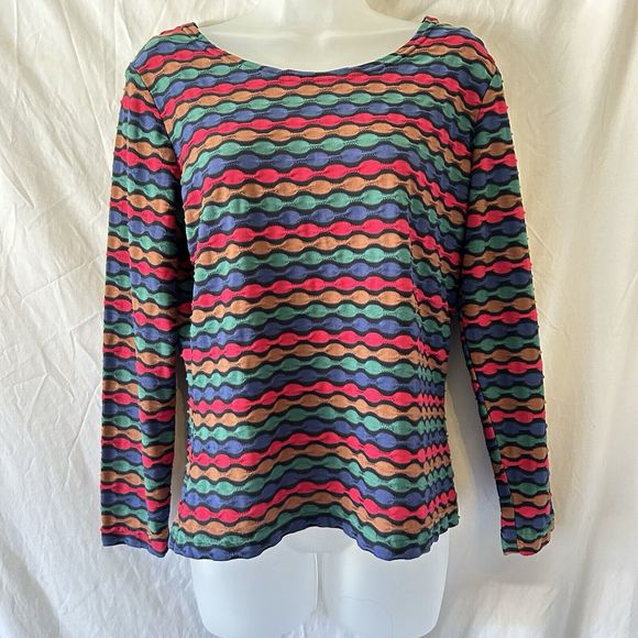 90s VTG Rainbow Top Large Maximalist Retro Colorful Funky Ecletic Fisherman - Picture 1 of 9
